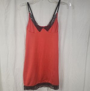 Red slip with black lace, adjustable straps size small